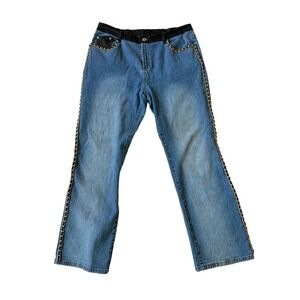 DG2 by Diane Gilman Baby Bootcut Gold Chain Leather Pocket Jeans Size Women's14P